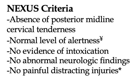 NEXUS score vs CT scan findings.